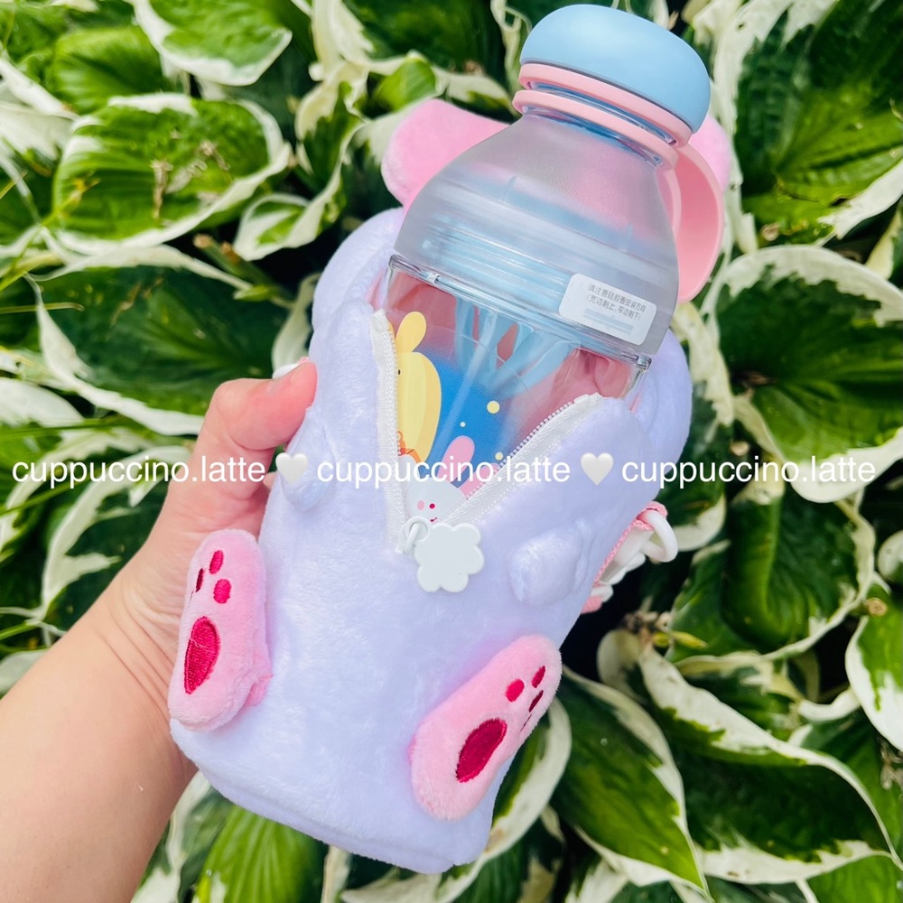 🎀NWT🐰Starbucks Asia White Pink Bunny Plushie Crossbody Carrier & Mini Bottle - Picture 5 of 8